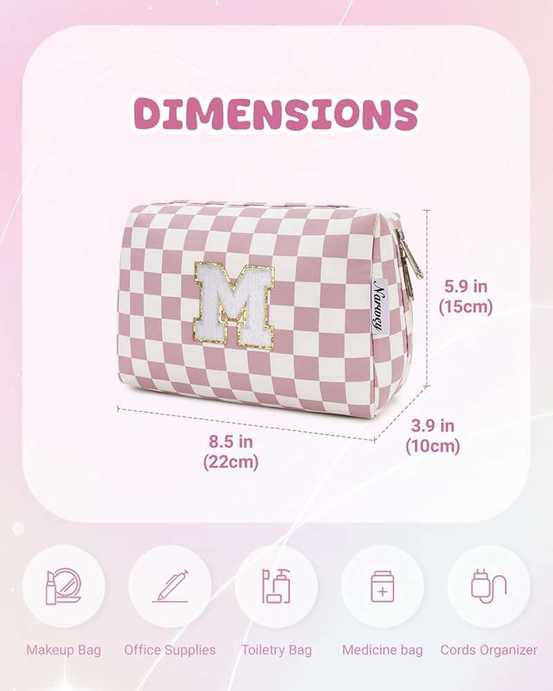 Narwey Graduation Gifts for Teen Girls Kids Tween, Initial Makeup Bag, Trendy Stuff 6-18 Years Old, Personalized Monogram Travel Cosmetic Bag, Birthday Teacher Bridesmaid Mom Gifts for Women (M) - Image 5