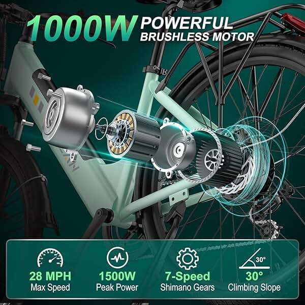 Movcan V80 Electric Bike, 1000W Motor 28MPH Ebike, 48V 13Ah Removeable Battery, 26'' City Cruiser Adult Electric Bicycles up to 70 Miles - Image 2