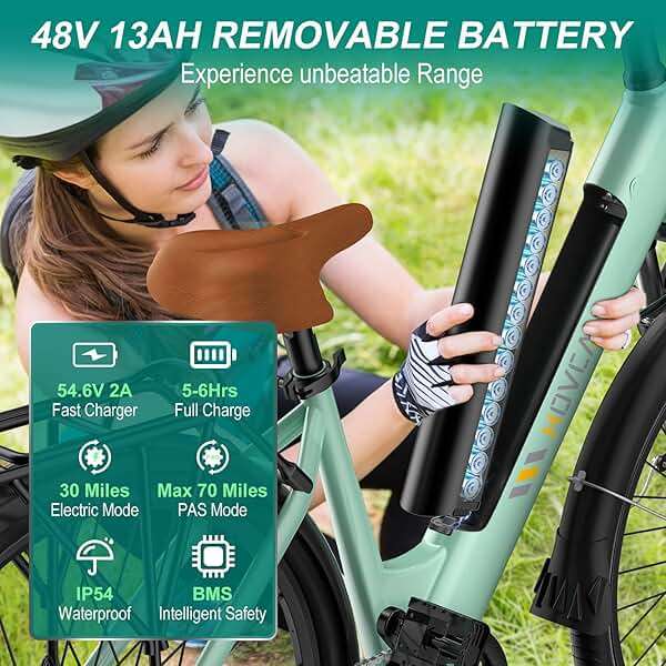 Movcan V80 Electric Bike, 1000W Motor 28MPH Ebike, 48V 13Ah Removeable Battery, 26'' City Cruiser Adult Electric Bicycles up to 70 Miles - Image 3