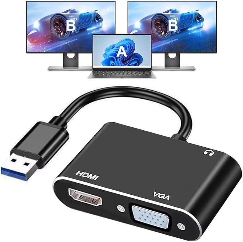 AKWOR USB 3.0 to HDMI VGA Adapter, USB to VGA HDMI Adapter for 2 Monitors, 1920 * 1080P@60HZ Full HD Display Video Converter Comaptible with Windows 7/8/8.1/10 and Mac OS Systems - Image 1