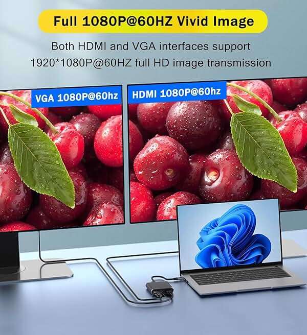 AKWOR USB 3.0 to HDMI VGA Adapter, USB to VGA HDMI Adapter for 2 Monitors, 1920 * 1080P@60HZ Full HD Display Video Converter Comaptible with Windows 7/8/8.1/10 and Mac OS Systems - Image 3