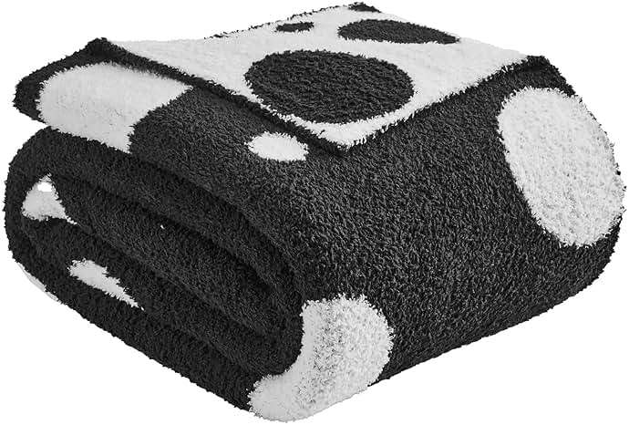 Douceur Polka Dot Throw Blanket for Couch Sofa Bed, Reversible Cozy Fluffy Super Soft Bedroom Blanket, Plush Jet Black Throw Blanket, 50×60 inches - Image 6