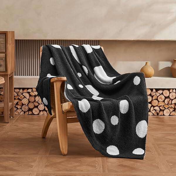 Douceur Polka Dot Throw Blanket for Couch Sofa Bed, Reversible Cozy Fluffy Super Soft Bedroom Blanket, Plush Jet Black Throw Blanket, 50×60 inches - Image 7
