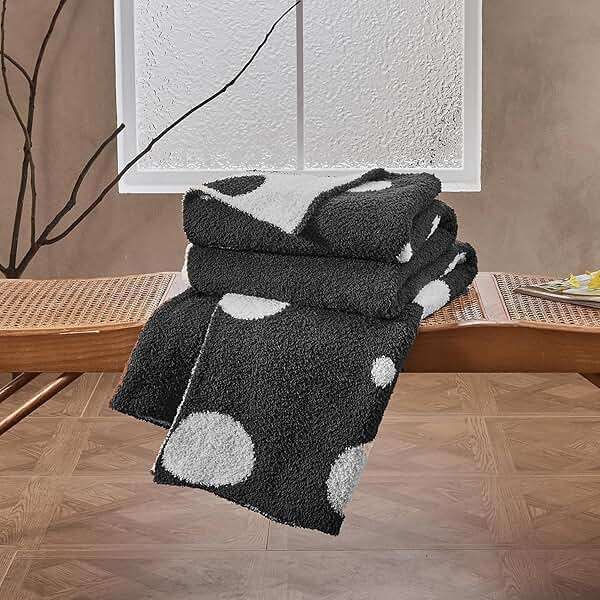 Douceur Polka Dot Throw Blanket for Couch Sofa Bed, Reversible Cozy Fluffy Super Soft Bedroom Blanket, Plush Jet Black Throw Blanket, 50×60 inches - Image 8