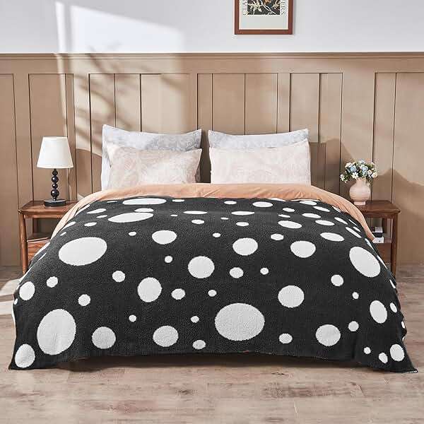Douceur Polka Dot Throw Blanket for Couch Sofa Bed, Reversible Cozy Fluffy Super Soft Bedroom Blanket, Plush Jet Black Throw Blanket, 50×60 inches - Image 9