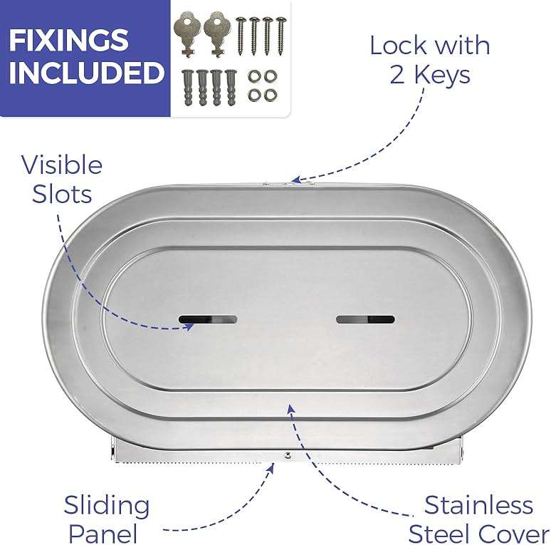 Stardrix Stainless Steel Twin Jumbo Toilet Paper Dispenser Wall Mount, 9" Commercial Double Roll Holder, Industrial Tissue Dispenser with Key Lock, Satin Finish - Image 4