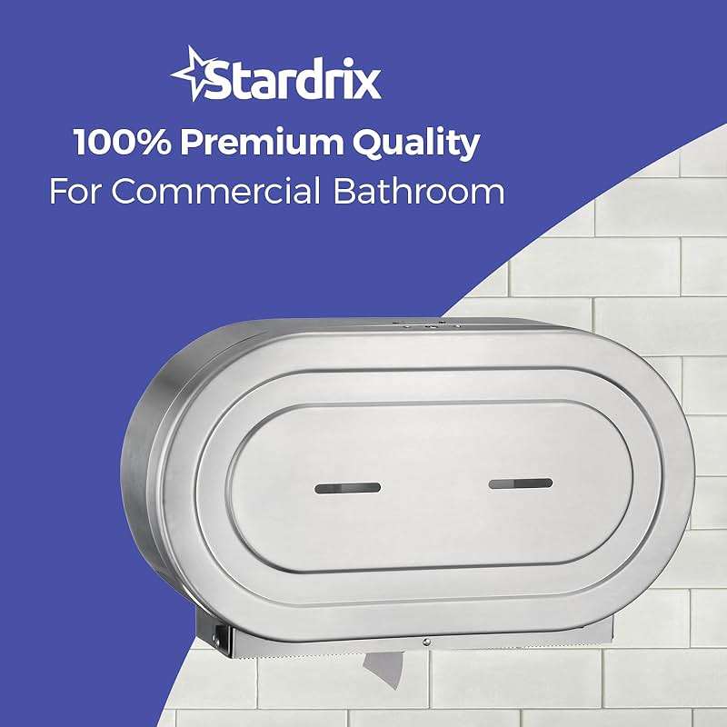 Stardrix Stainless Steel Twin Jumbo Toilet Paper Dispenser Wall Mount, 9" Commercial Double Roll Holder, Industrial Tissue Dispenser with Key Lock, Satin Finish - Image 7