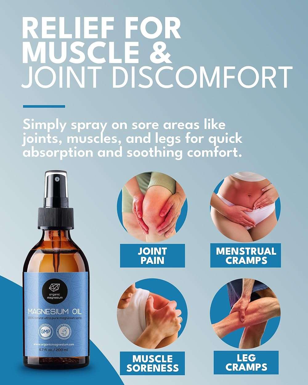 Organic Organic Magnesium Oil Spray for Feet, Sleep & Sore Muscles – 100% Pure Ancient Zechstein Mg Chloride, Topical Formula for Natural Relaxation, Body Massage, Leg Cramps & Workout Relief - Image 2