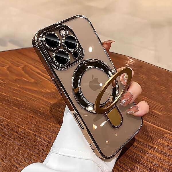 LXK Magnetic Invisible Stand for iPhone 16 Pro Max Case 6.9" Compatible with MagSafe, Military-Grade Protection, with Camera Protector, Clear Scratch-Resistant Back Cover for 16 ProMax,Desert Titanium - Image 1