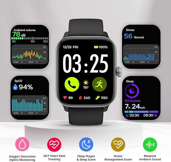 Spade & Co Health Smartwatch 4 - Smartwatch for Men & Women, Heart Rate, Sleep & SpO2 Monitor, Pedometer, Fitness Tracker, Answer/Make Calls IP68 Waterproof iOS & Android Compatible - Image 2