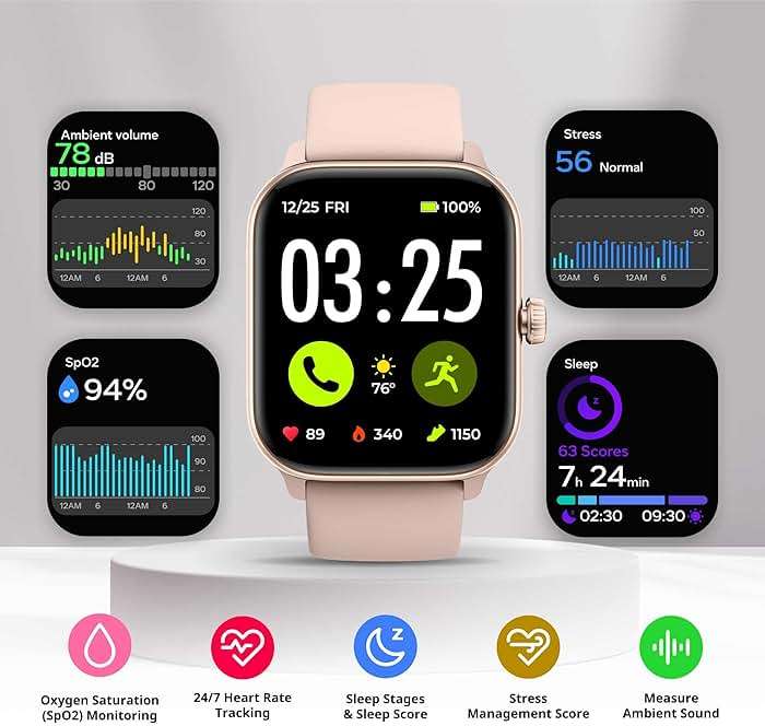 Spade & Co Health Smartwatch 4 - Smartwatch for Men & Women, Heart Rate, Sleep & SpO2 Monitor, Pedometer, Fitness Tracker, Answer/Make Calls IP68 Waterproof iOS & Android Compatible - Image 2