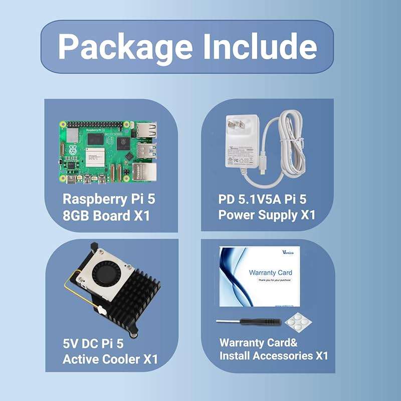 Vemico Raspberry Pi 5 8GB Starter Kit, Pi 5 8GB Single Board, 27W GaN 5.1V 5A Type-C Power Supply & Active Cooler, Ideal for AI, IoT, Robotics & DIY Projects - Image 2