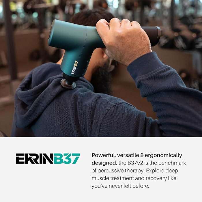 Ekrin Athletics B37v2 Massage Gun - Deep Tissue Massage with High-Powered Brushless Motor - Ergonomic Back Massager for Pain Relief - 5 Speeds, 4 Attachments - Ultra Quiet Hand-Held Massager - Image 2