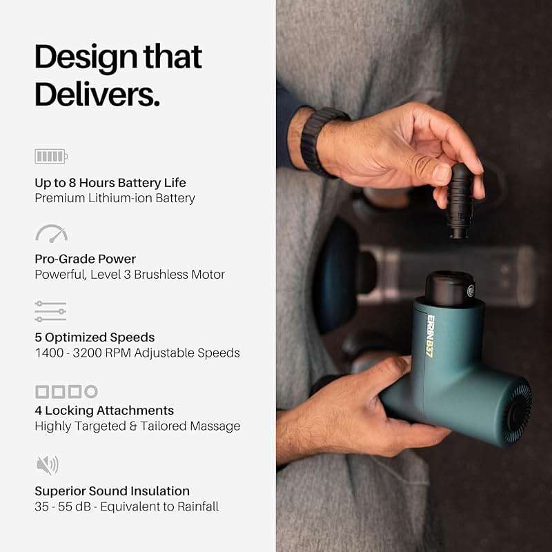 Ekrin Athletics B37v2 Massage Gun - Deep Tissue Massage with High-Powered Brushless Motor - Ergonomic Back Massager for Pain Relief - 5 Speeds, 4 Attachments - Ultra Quiet Hand-Held Massager - Image 5