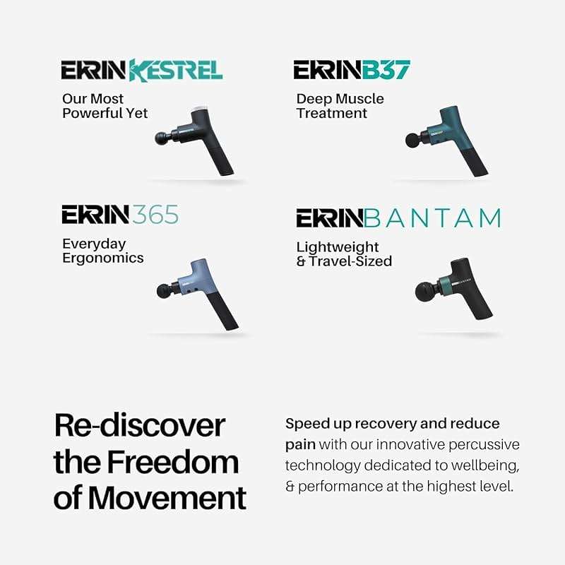 Ekrin Athletics B37v2 Massage Gun - Deep Tissue Massage with High-Powered Brushless Motor - Ergonomic Back Massager for Pain Relief - 5 Speeds, 4 Attachments - Ultra Quiet Hand-Held Massager - Image 6