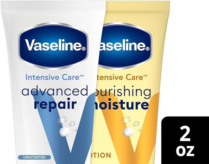 Vaseline Intensive Care Lotion Bundle – Advanced Repair Unscented Formula and Nourishing Moisture Hand and Body for Extremely Dry Skin, 2 OZ Ea (2 Piece Set) - Image 3