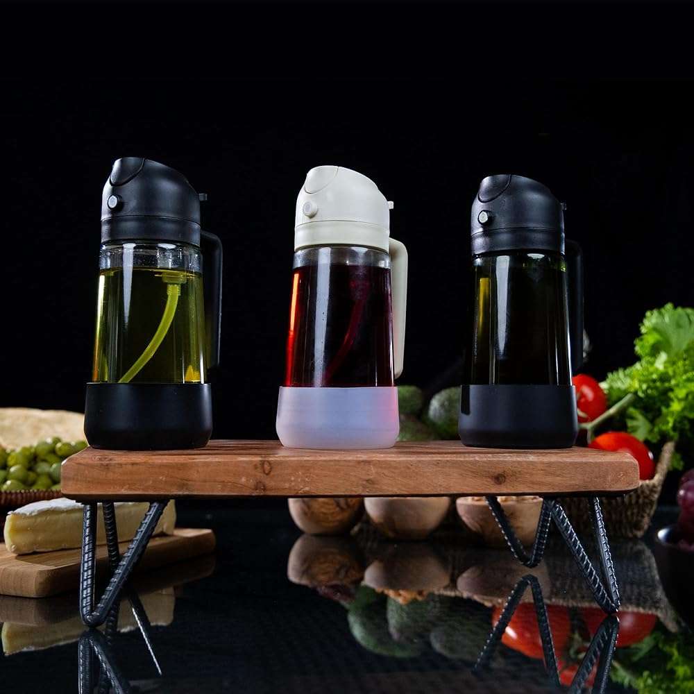 MBO 2-in-1 Olive Oil Spray Bottle for Cooking – 16oz / 470ml Glass Dispenser with Silicone-Encased Base, Mist & Pour Spout – Refillable Kitchen Gadget for Air Fryer, Salad, BBQ - Image 2