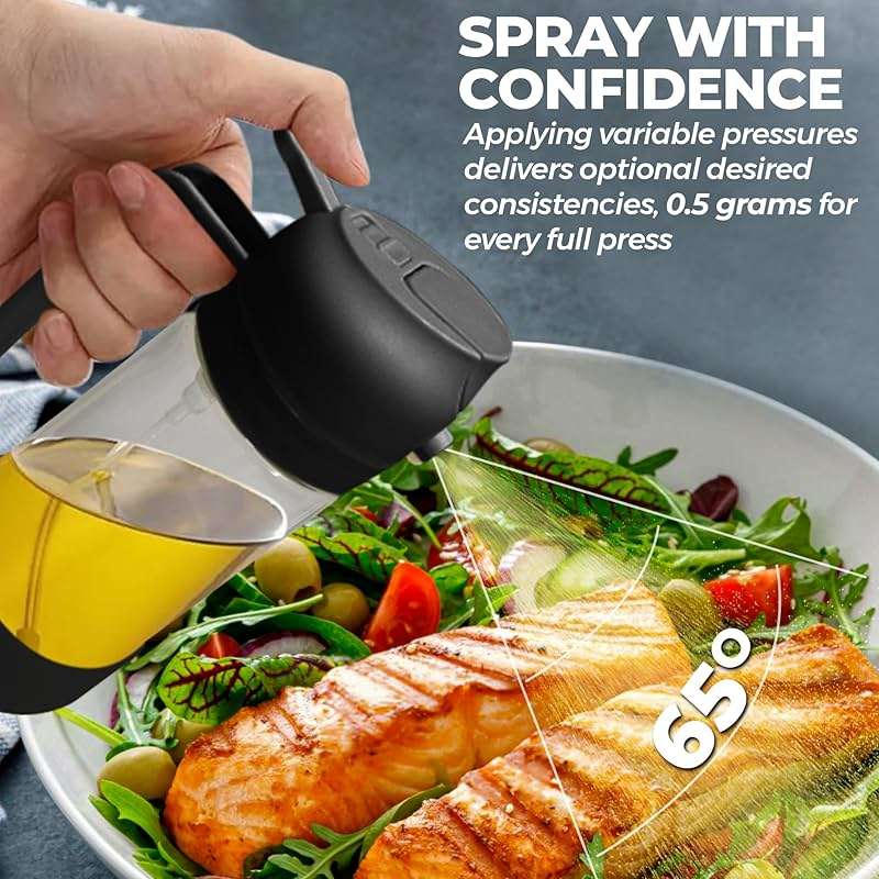 MBO 2-in-1 Olive Oil Spray Bottle for Cooking – 16oz / 470ml Glass Dispenser with Silicone-Encased Base, Mist & Pour Spout – Refillable Kitchen Gadget for Air Fryer, Salad, BBQ - Image 5