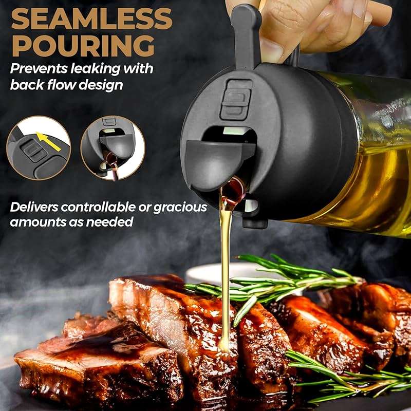MBO 2-in-1 Olive Oil Spray Bottle for Cooking – 16oz / 470ml Glass Dispenser with Silicone-Encased Base, Mist & Pour Spout – Refillable Kitchen Gadget for Air Fryer, Salad, BBQ - Image 6