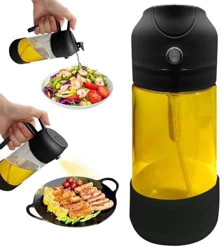 MBO 2-in-1 Olive Oil Spray Bottle for Cooking – 16oz / 470ml Glass Dispenser with Silicone-Encased Base, Mist & Pour Spout – Refillable Kitchen Gadget for Air Fryer, Salad, BBQ - Image 1