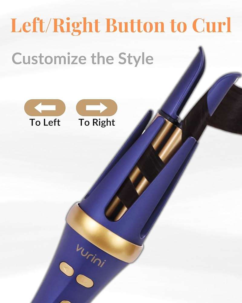 VURINI Automatic Curling Iron - 1.25" Rotating Curling Wand with 7 Temp. & 5 Timers Setting for Different Hair Types, Safe Auto Shut-Off, Easy to Use Hair Curler for Long Lasting Waves (Blue) - Image 4