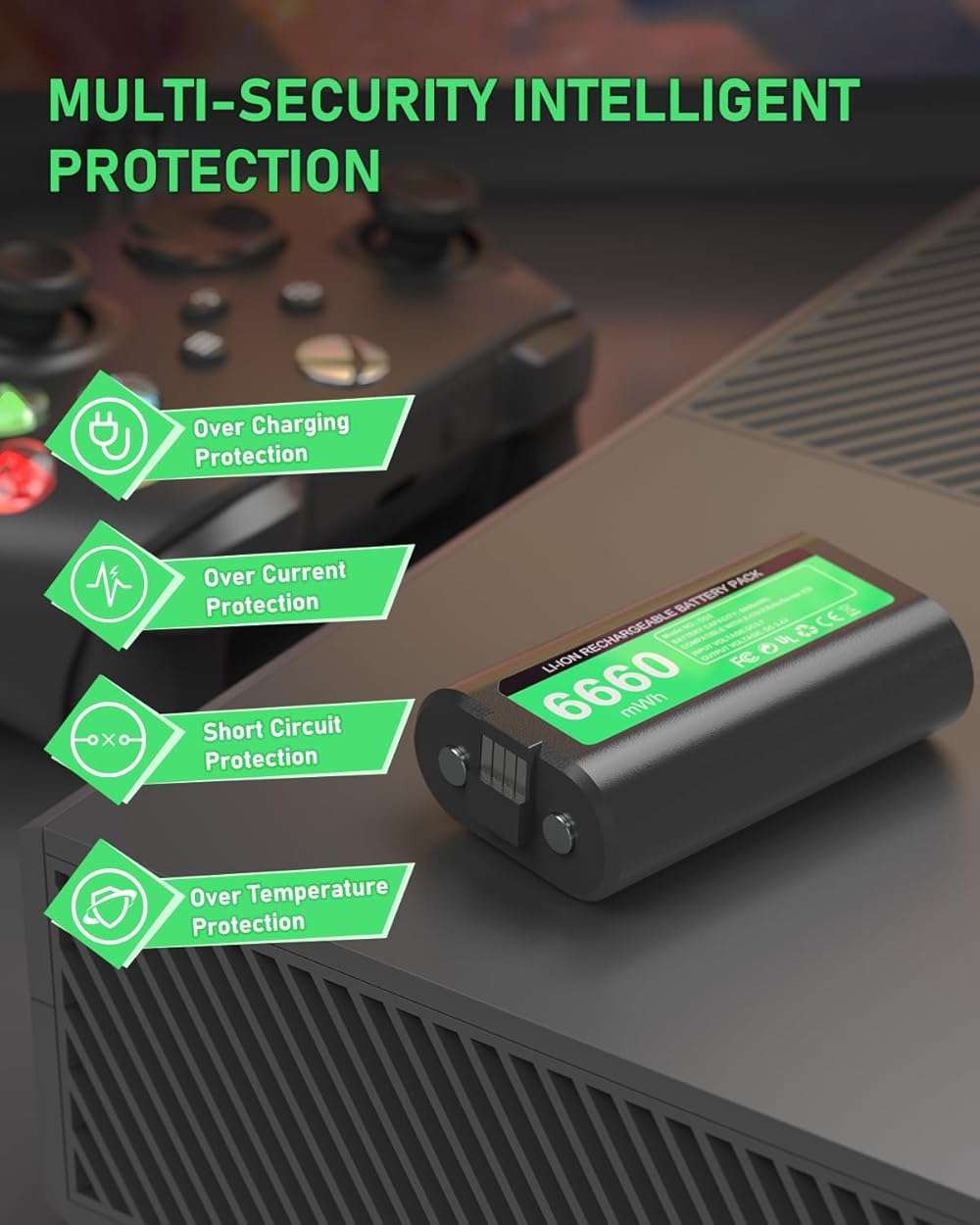 GKHERD Rechargeable Controller Battery Pack for Xbox One/Xbox Series X|S, 2x6660mWh Battery Pack with Type-C Charging Cable for Xbox One/S/X/Elite Controller - Image 3