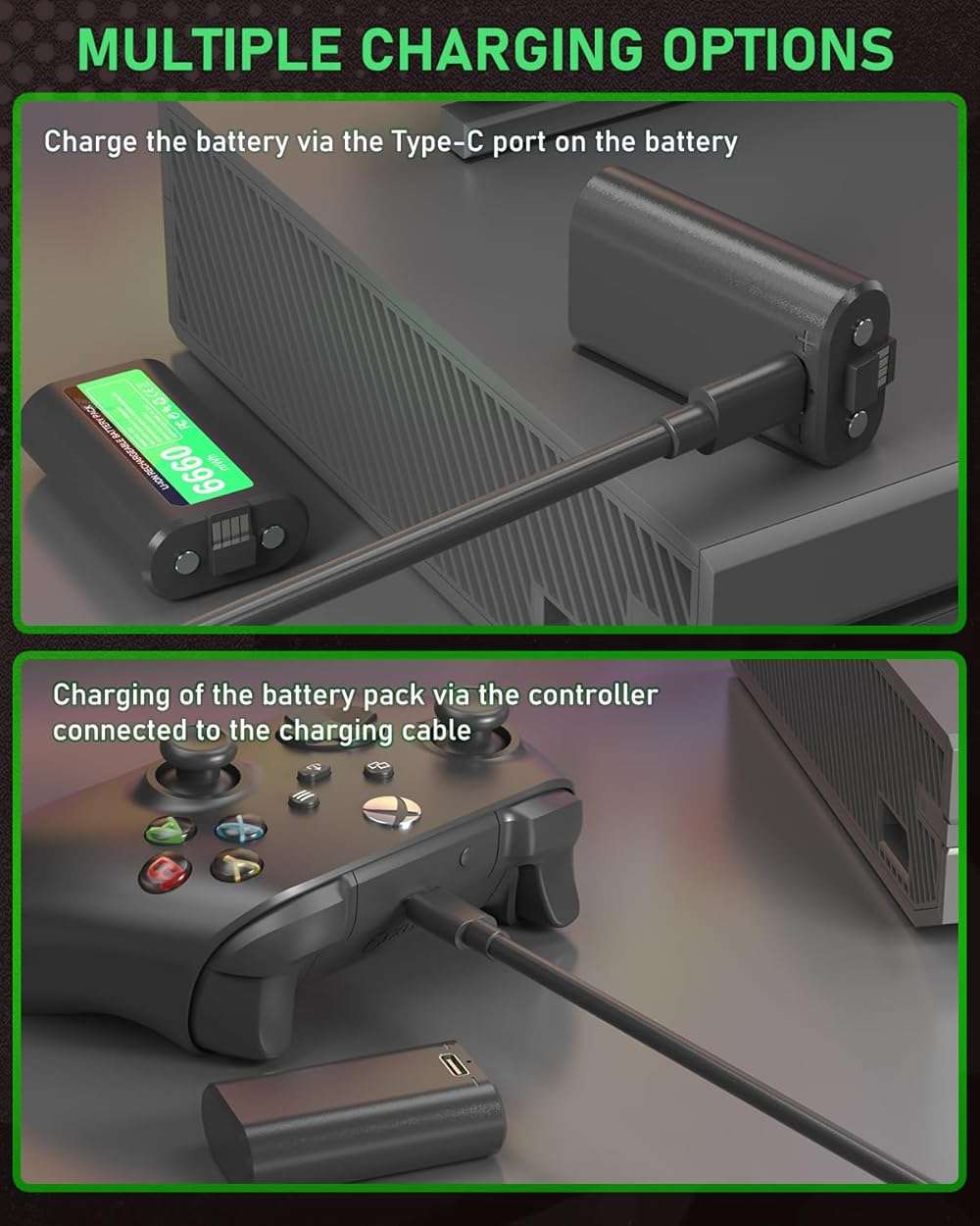 GKHERD Rechargeable Controller Battery Pack for Xbox One/Xbox Series X|S, 2x6660mWh Battery Pack with Type-C Charging Cable for Xbox One/S/X/Elite Controller - Image 4