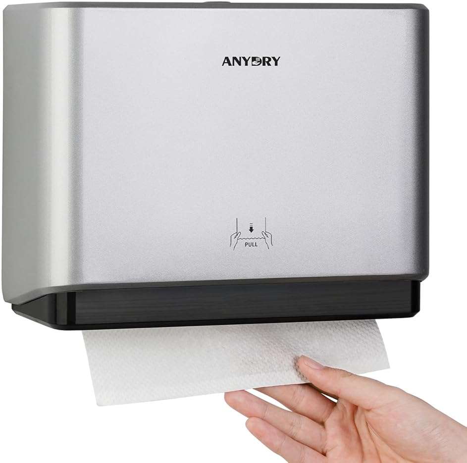 anydry 200-Sheet Wall-Mounted Paper Towel Dispenser, Fits Multi-Fold Towels up to 10x3.1 Inches, Perfect for Home & Business (Silver) - Image 1