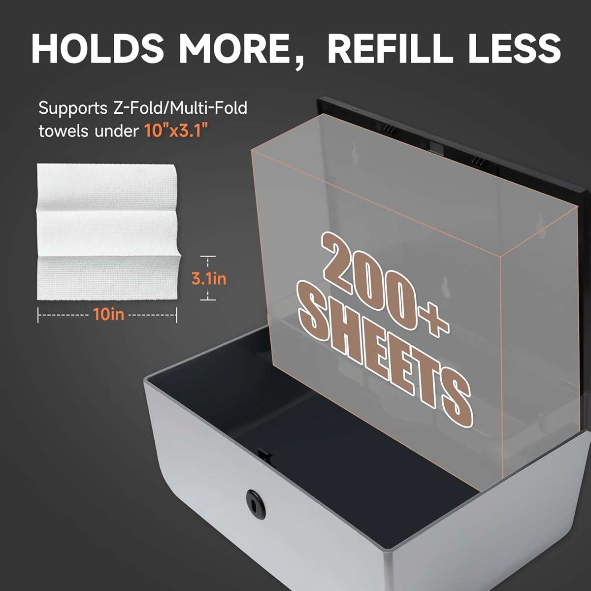 anydry 200-Sheet Wall-Mounted Paper Towel Dispenser, Fits Multi-Fold Towels up to 10x3.1 Inches, Perfect for Home & Business (Silver) - Image 2