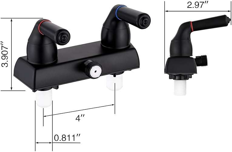 RV Shower Faucet, 4 inch Rv Shower Valve Diverter with Dual Levers Hot/Cold Control for RV/Camper/Motorhome Bathroom, Black - Image 2
