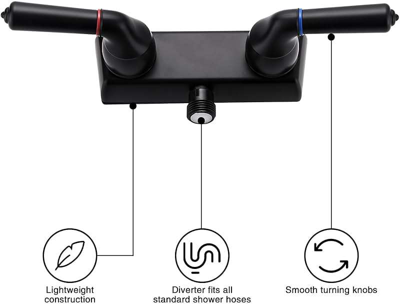 RV Shower Faucet, 4 inch Rv Shower Valve Diverter with Dual Levers Hot/Cold Control for RV/Camper/Motorhome Bathroom, Black - Image 3