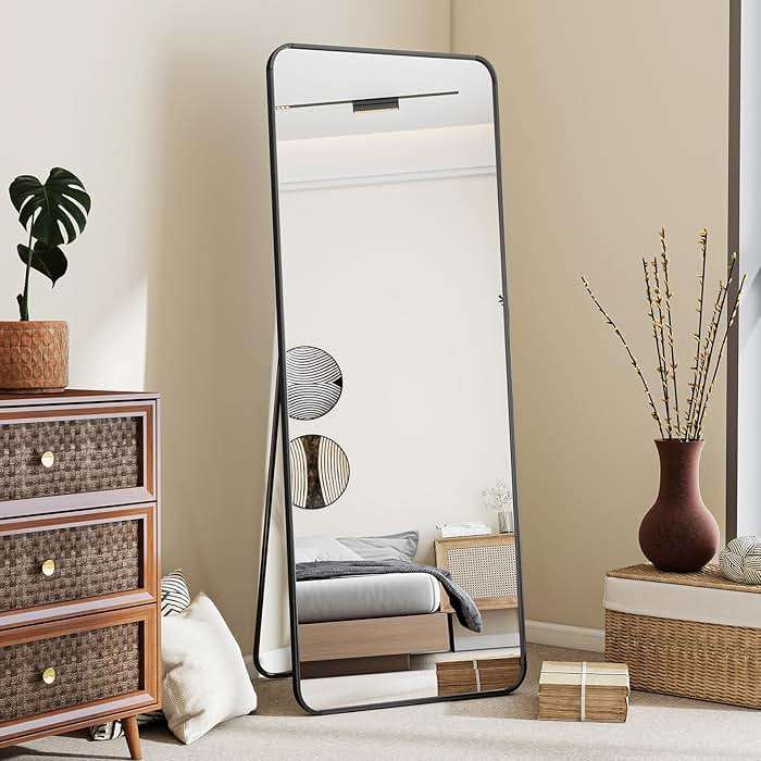 BEAUTYPEAK Black Full Length Mirror, 56"x21" Rounded Corner Floor Mirror Standing Hanging or Leaning Against Wall, Suitable for Bedroom or Dressing Room - Image 3