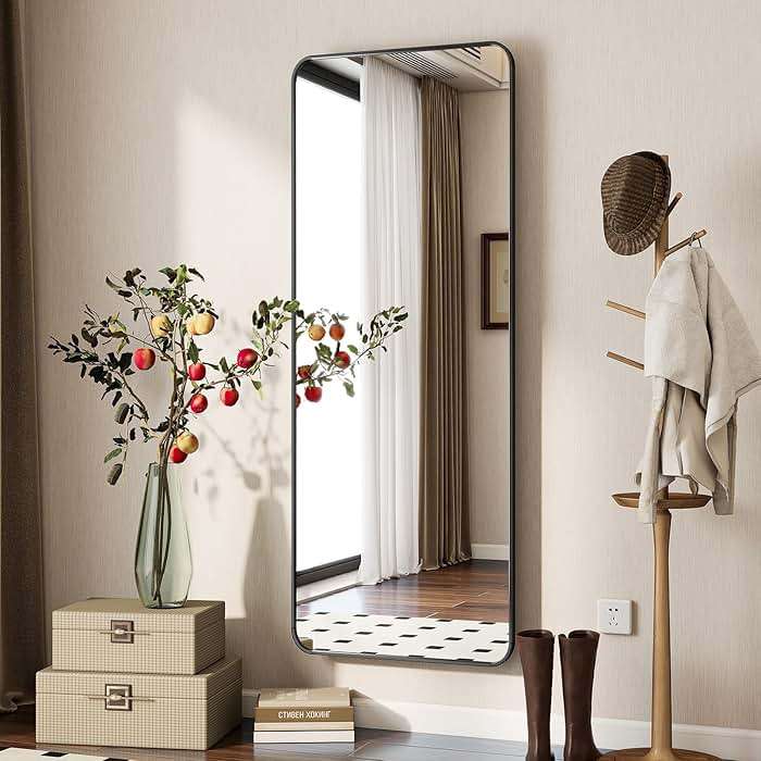 BEAUTYPEAK Black Full Length Mirror, 56"x21" Rounded Corner Floor Mirror Standing Hanging or Leaning Against Wall, Suitable for Bedroom or Dressing Room - Image 4