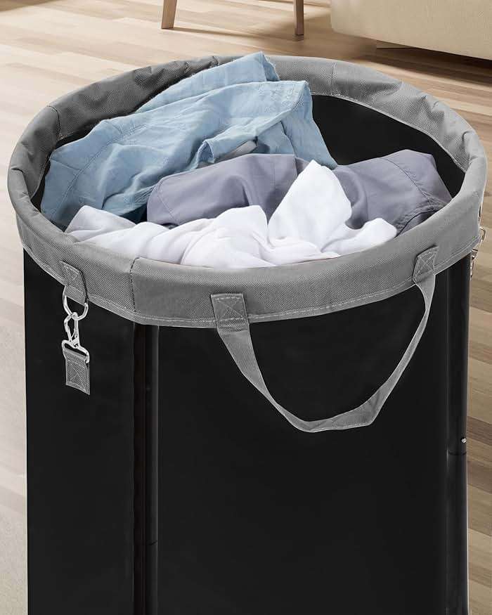STORAGE MANIAC Rolling Laundry Hamper with Wheels 110L Laundry Basket, Round Laundry Cart with Metal Frame and Removable Bag, Clothes Hamper for Bedroom, Bathroom, Dorm Room, Laundry Room, Black - Image 2