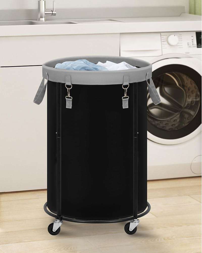 STORAGE MANIAC Rolling Laundry Hamper with Wheels 110L Laundry Basket, Round Laundry Cart with Metal Frame and Removable Bag, Clothes Hamper for Bedroom, Bathroom, Dorm Room, Laundry Room, Black - Image 7