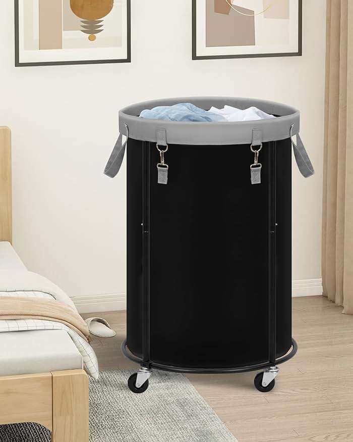 STORAGE MANIAC Rolling Laundry Hamper with Wheels 110L Laundry Basket, Round Laundry Cart with Metal Frame and Removable Bag, Clothes Hamper for Bedroom, Bathroom, Dorm Room, Laundry Room, Black - Image 8