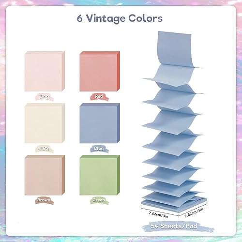 12 Pads Pop Up Sticky Notes, 3x3 Refills Accordion Sticky Notes, Vintage Colors Self-Stick Note Pads Pop-up Notes Dispenser, 54 Sheets/Pad - Image 3