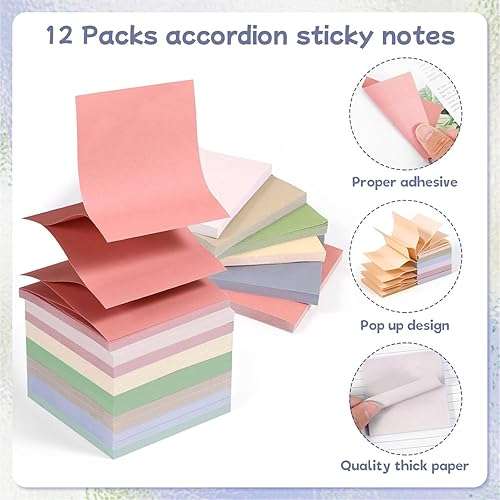 12 Pads Pop Up Sticky Notes, 3x3 Refills Accordion Sticky Notes, Vintage Colors Self-Stick Note Pads Pop-up Notes Dispenser, 54 Sheets/Pad - Image 4