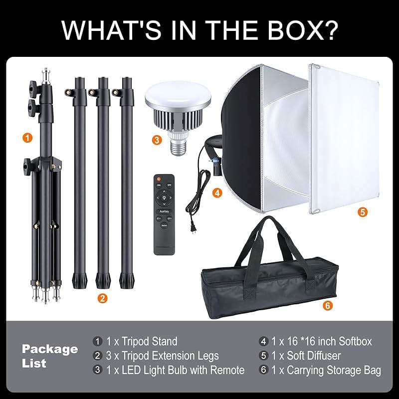 LINCO Lincostore Softbox Photography Lighting Kit with Professional 85W LED Bulbs, Studio Lights for Photography/Video Recording/Live Streaming (16'' x 16'' Professional Softbox Lighting Kit) - Image 9