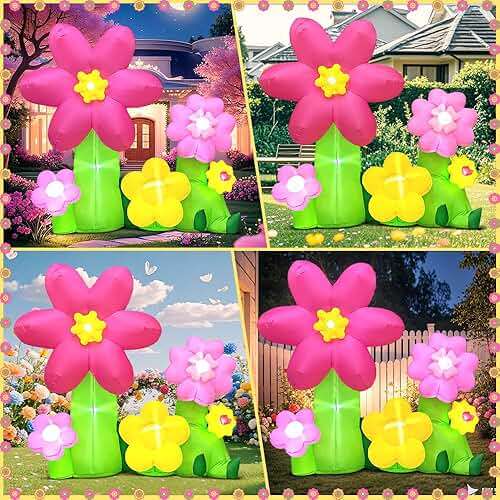 KOOY 6FT Spring Easter Inflatable Flowers Outdoor Decoration Multi-Colored Blow up Flowers Decorations, Built-in LED Lights for Spring Summer Easter Outdoor Garden Lawn Yard Party - Image 4