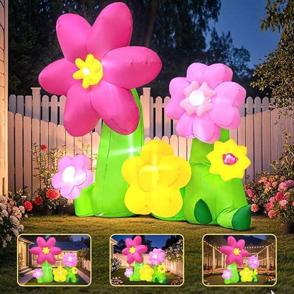 KOOY 6FT Spring Easter Inflatable Flowers Outdoor Decoration Multi-Colored Blow up Flowers Decorations, Built-in LED Lights for Spring Summer Easter Outdoor Garden Lawn Yard Party - Image 5