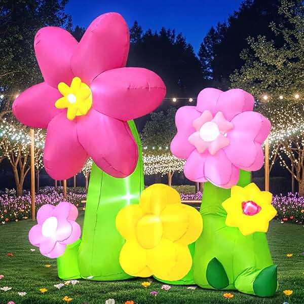 KOOY 6FT Spring Easter Inflatable Flowers Outdoor Decoration Multi-Colored Blow up Flowers Decorations, Built-in LED Lights for Spring Summer Easter Outdoor Garden Lawn Yard Party - Image 6