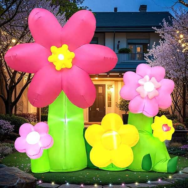 KOOY 6FT Spring Easter Inflatable Flowers Outdoor Decoration Multi-Colored Blow up Flowers Decorations, Built-in LED Lights for Spring Summer Easter Outdoor Garden Lawn Yard Party - Image 7