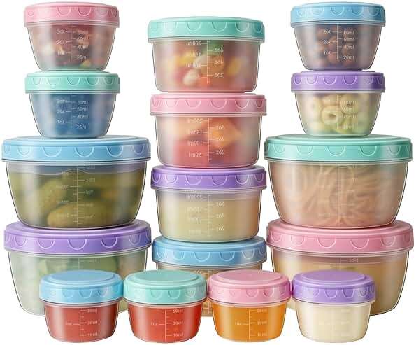 32 PCS Freezer Storage Containers with Lids, 16 Containers & 16 Lids Reusable BPA Free Plastic Soup Jars, Leakproof Salad Dressing Container to Go, Dishwasher & Microwave Safe Small Bowl Set - Image 1