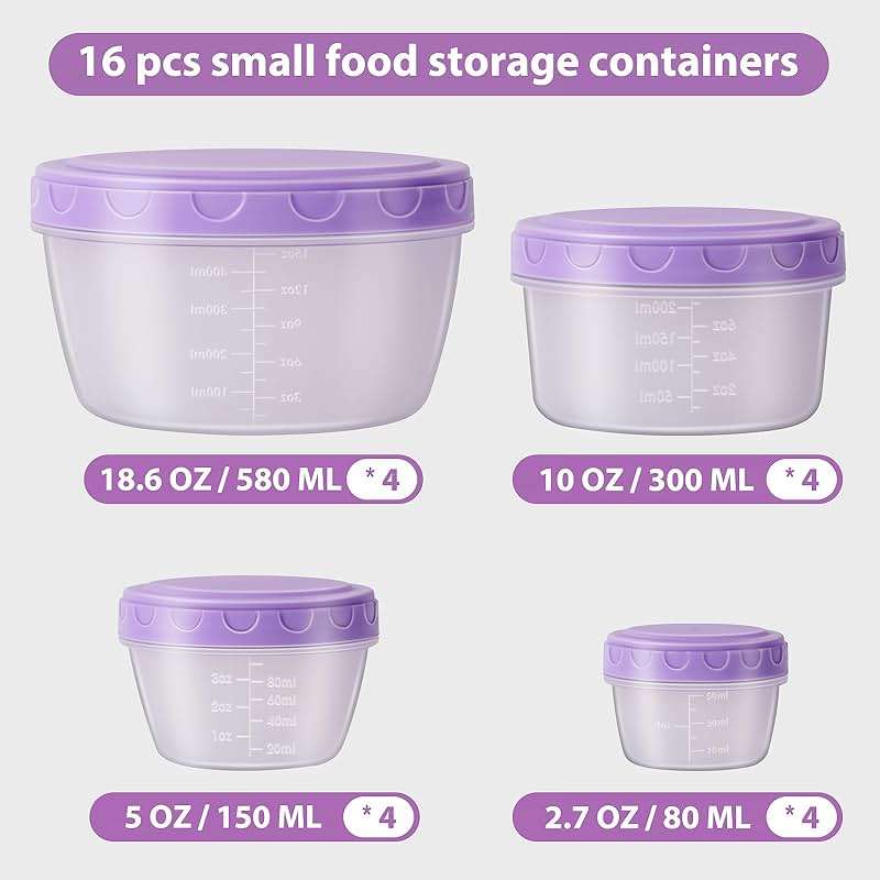 32 PCS Freezer Storage Containers with Lids, 16 Containers & 16 Lids Reusable BPA Free Plastic Soup Jars, Leakproof Salad Dressing Container to Go, Dishwasher & Microwave Safe Small Bowl Set - Image 3