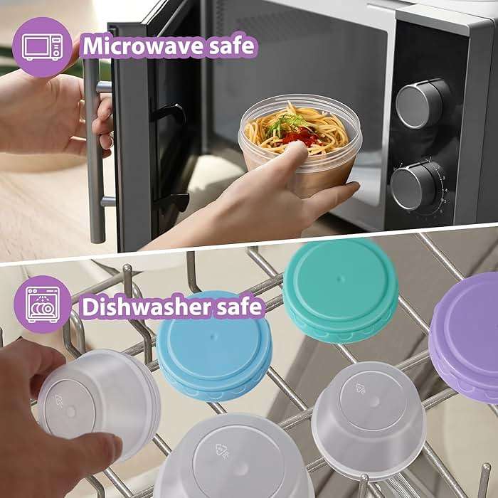 32 PCS Freezer Storage Containers with Lids, 16 Containers & 16 Lids Reusable BPA Free Plastic Soup Jars, Leakproof Salad Dressing Container to Go, Dishwasher & Microwave Safe Small Bowl Set - Image 6