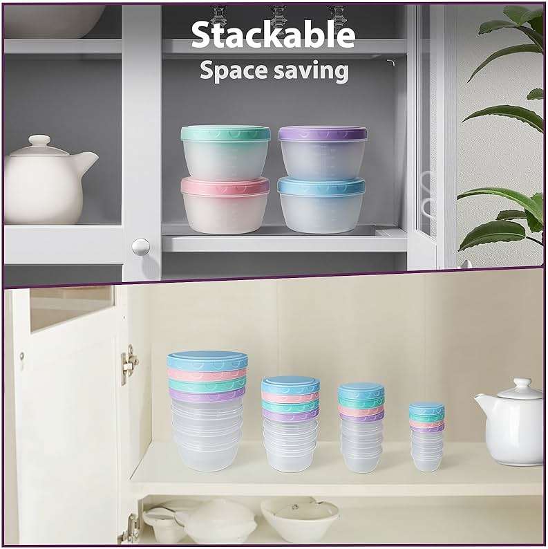 32 PCS Freezer Storage Containers with Lids, 16 Containers & 16 Lids Reusable BPA Free Plastic Soup Jars, Leakproof Salad Dressing Container to Go, Dishwasher & Microwave Safe Small Bowl Set - Image 7