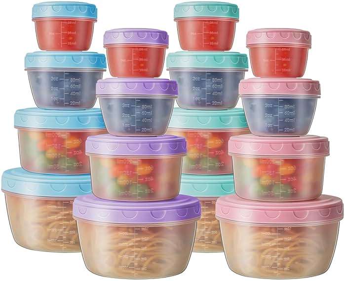 32 PCS Freezer Storage Containers with Lids, 16 Containers & 16 Lids Reusable BPA Free Plastic Soup Jars, Leakproof Salad Dressing Container to Go, Dishwasher & Microwave Safe Small Bowl Set - Image 8