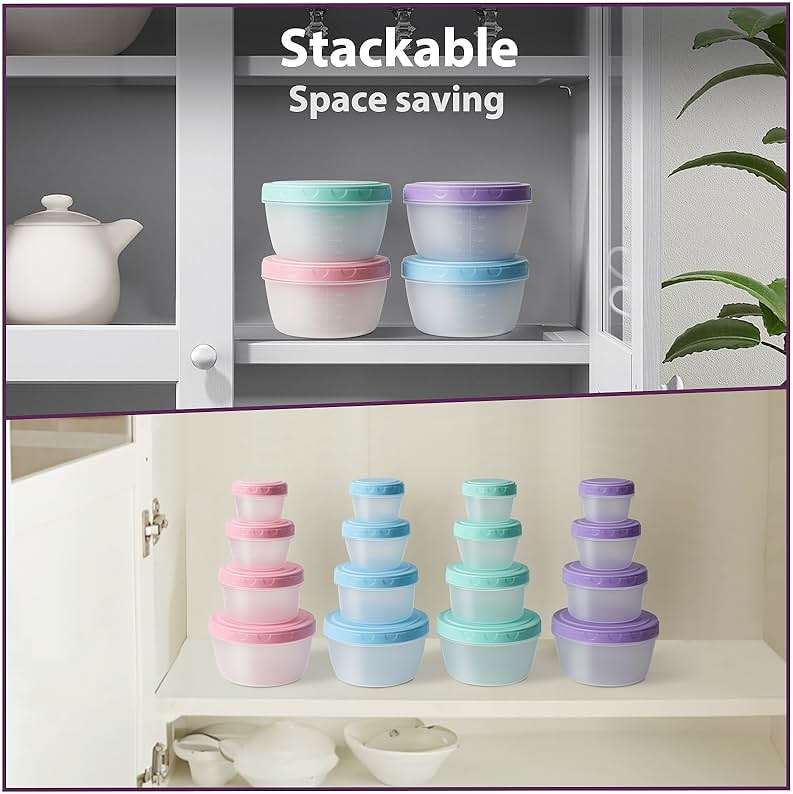 32 PCS Freezer Storage Containers with Lids, 16 Containers & 16 Lids Reusable BPA Free Plastic Soup Jars, Leakproof Salad Dressing Container to Go, Dishwasher & Microwave Safe Small Bowl Set - Image 9