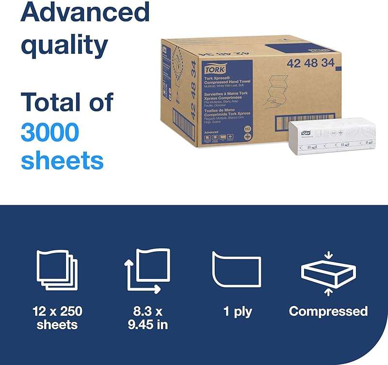 Tork Xpress Compressed Multifold Hand Towel White H2, Advanced, Strong and Absorbent, 12 x 250 Sheets, 424834 - Image 2